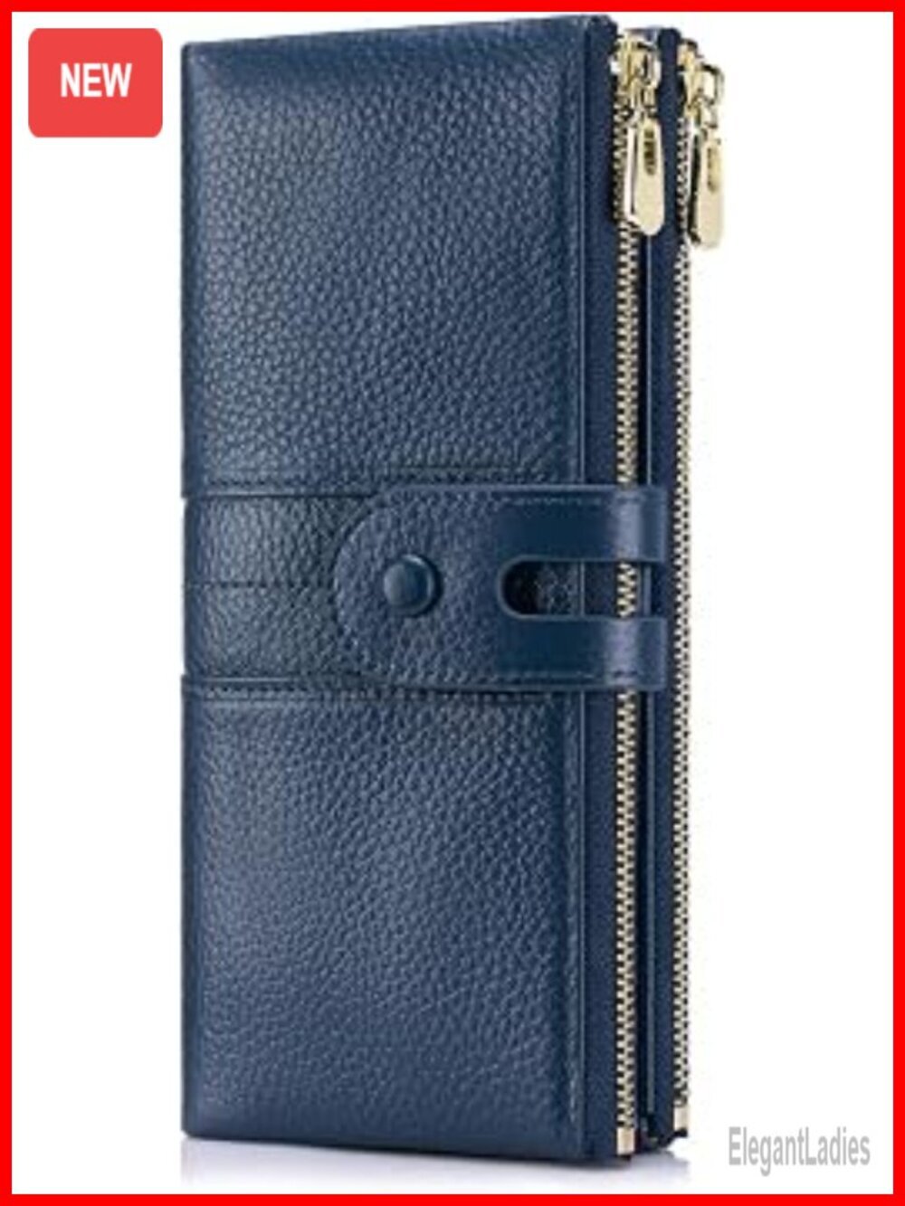 Soft Leather RFID Blocking Long Bifold Clutch Wallet with Double Zipper Pocket